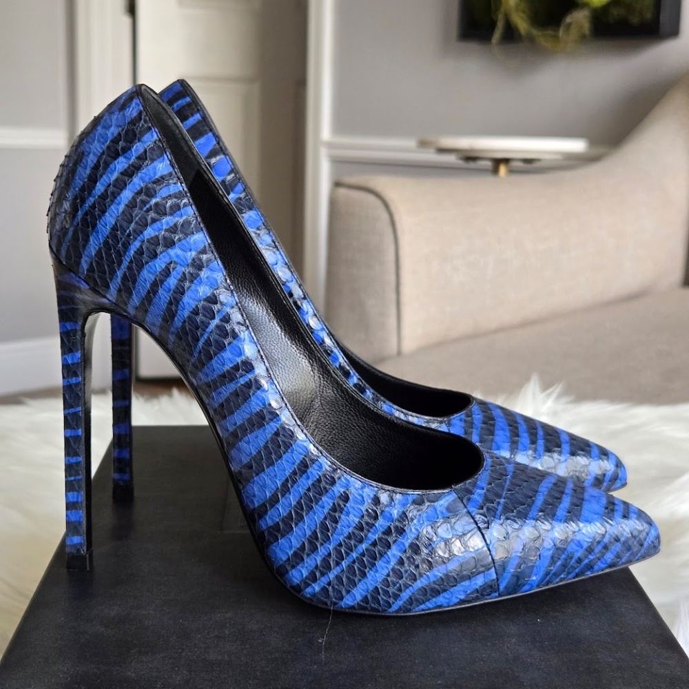Saint Laurent Python-Embossed Zebra Print Pumps - Picture 3 of 5